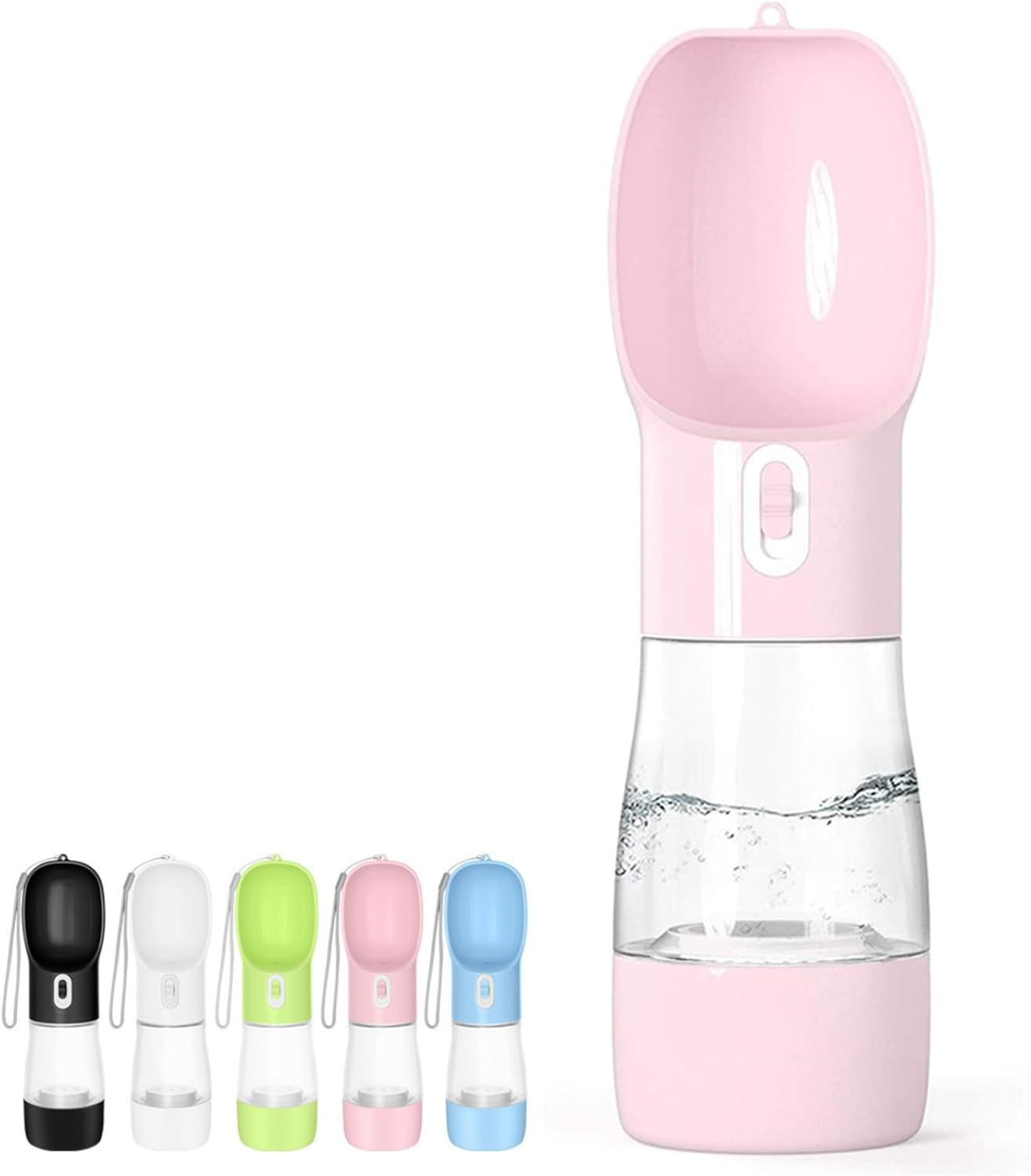 Portable Dog Water Bottle - Leak-Proof Dispenser with Integrated Bowl and Food Container, Dishwasher Safe, Made from Food-Grade Plastic for Outdoor Activities, Pink
