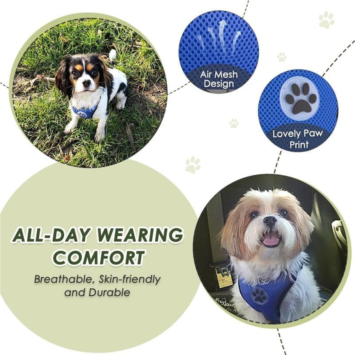 Adjustable Dog Car Harness Seat Belt with Breathable Mesh Vest and Elastic Bungee Tether - Soft Padded 2-in-1 Safety Solution for Small, Medium, and Large Dogs (Blue, Medium)