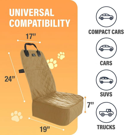 Waterproof Dog Car Seat Cover - Universal Front Seat Protector for SUVs, Trucks, and Sedans - Beige Pet Safety and Comfort Travel System