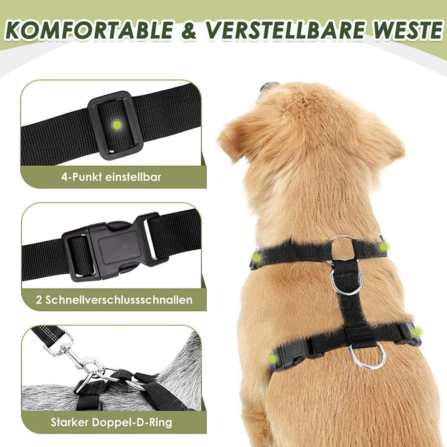 Adjustable Dog Car Harness Seat Belt with Breathable Mesh Vest and Elastic Bungee Tether - Soft Padded 2-in-1 Safety Solution for Small, Medium, and Large Dogs (Blue, Medium)