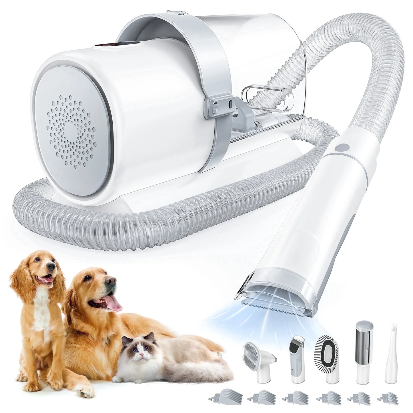 Professional Dog Grooming Kit: 2.5L Pet Hair Vacuum with 5-in-1 Electric Clippers for Dogs, Cats, and Other Animals - White