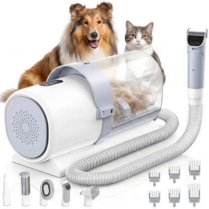 Professional Dog Grooming Kit: 2.5L Pet Hair Vacuum with 5-in-1 Electric Clippers for Dogs, Cats, and Other Animals - White