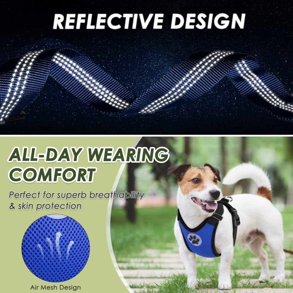 Adjustable Dog Car Harness Seat Belt with Breathable Mesh Vest and Elastic Bungee Tether - Soft Padded 2-in-1 Safety Solution for Small, Medium, and Large Dogs (Blue, Medium)