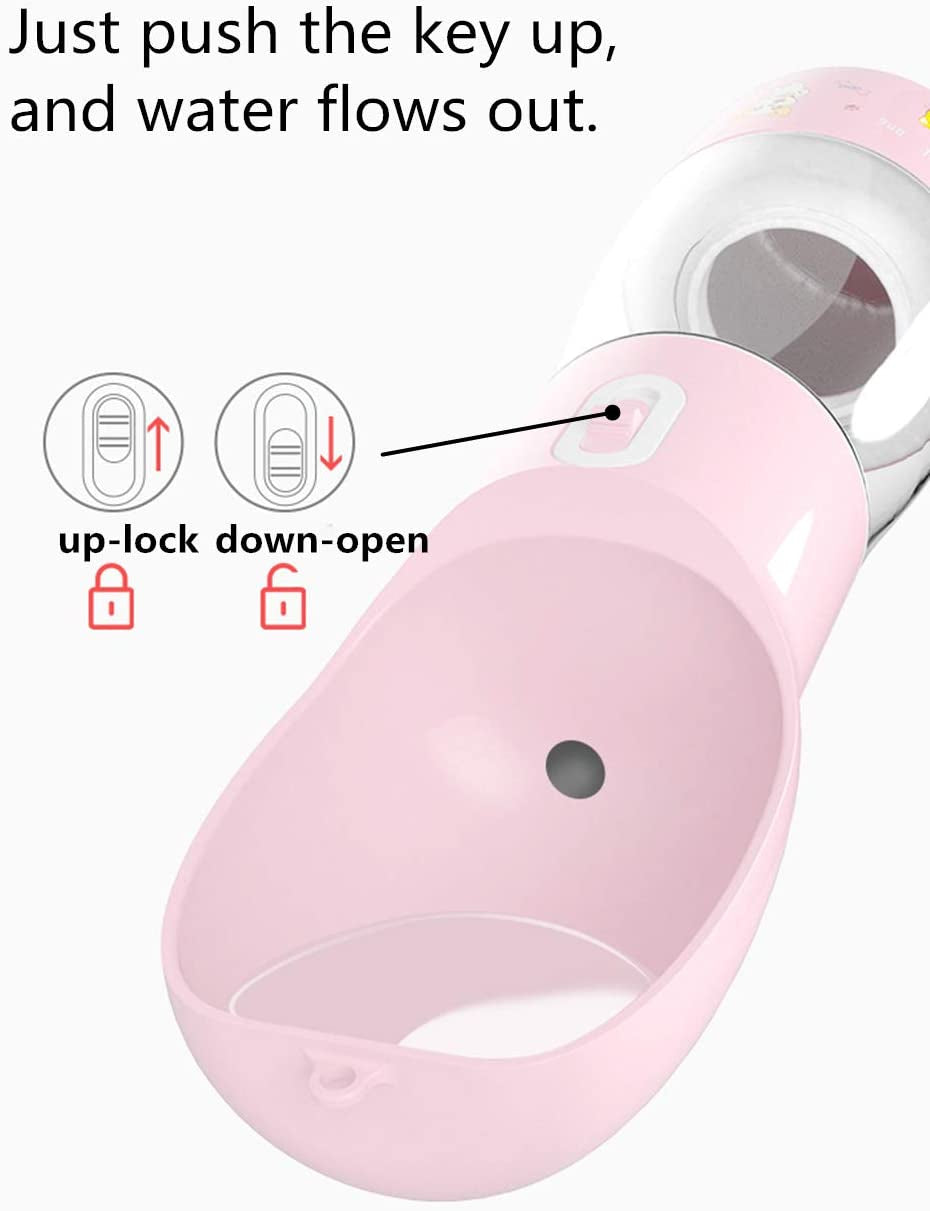 Portable Dog Water Bottle - Leak-Proof Dispenser with Integrated Bowl and Food Container, Dishwasher Safe, Made from Food-Grade Plastic for Outdoor Activities, Pink