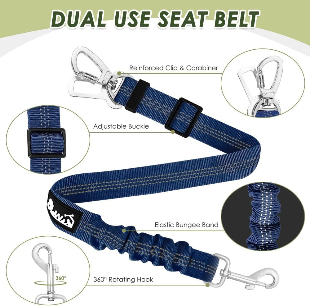 Adjustable Dog Car Harness Seat Belt with Breathable Mesh Vest and Elastic Bungee Tether - Soft Padded 2-in-1 Safety Solution for Small, Medium, and Large Dogs (Blue, Medium)