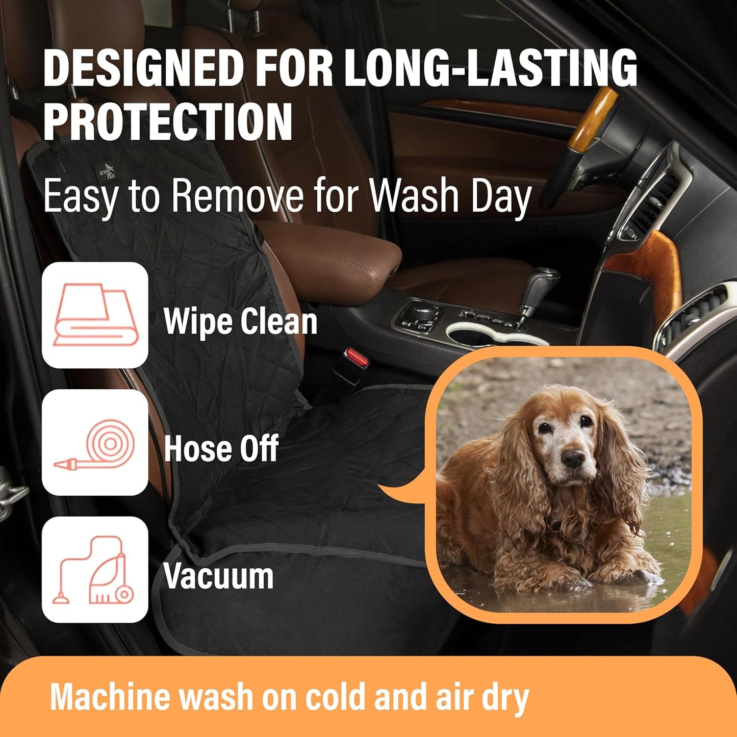 Waterproof Dog Car Seat Cover - Universal Front Seat Protector for SUVs, Trucks, and Sedans - Beige Pet Safety and Comfort Travel System
