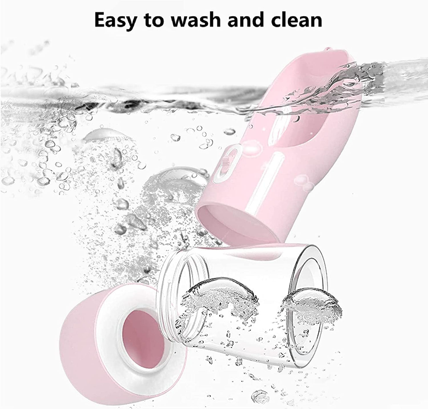 Portable Dog Water Bottle - Leak-Proof Dispenser with Integrated Bowl and Food Container, Dishwasher Safe, Made from Food-Grade Plastic for Outdoor Activities, Pink