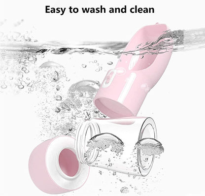 Portable Dog Water Bottle - Leak-Proof Dispenser with Integrated Bowl and Food Container, Dishwasher Safe, Made from Food-Grade Plastic for Outdoor Activities, Pink
