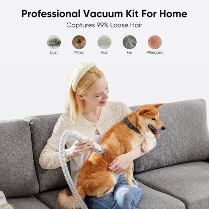 Professional Dog Grooming Kit: 2.5L Pet Hair Vacuum with 5-in-1 Electric Clippers for Dogs, Cats, and Other Animals - White