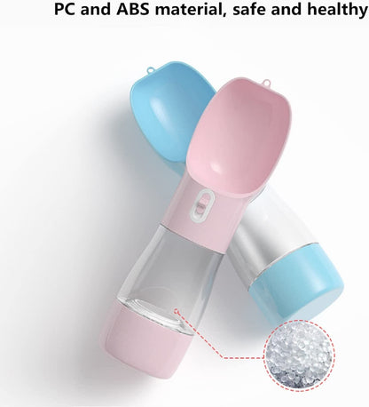 Portable Dog Water Bottle - Leak-Proof Dispenser with Integrated Bowl and Food Container, Dishwasher Safe, Made from Food-Grade Plastic for Outdoor Activities, Pink