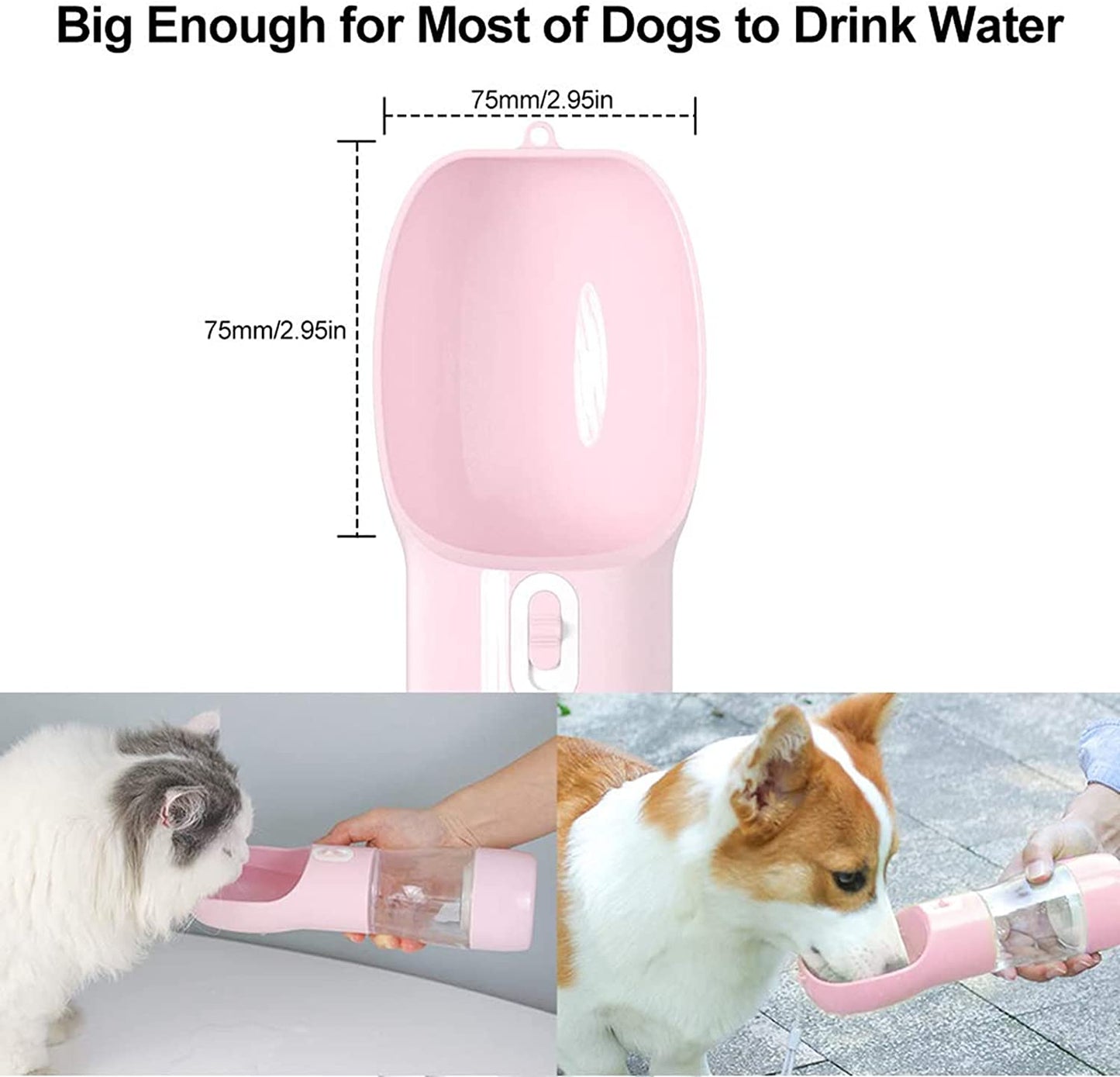 Portable Dog Water Bottle - Leak-Proof Dispenser with Integrated Bowl and Food Container, Dishwasher Safe, Made from Food-Grade Plastic for Outdoor Activities, Pink