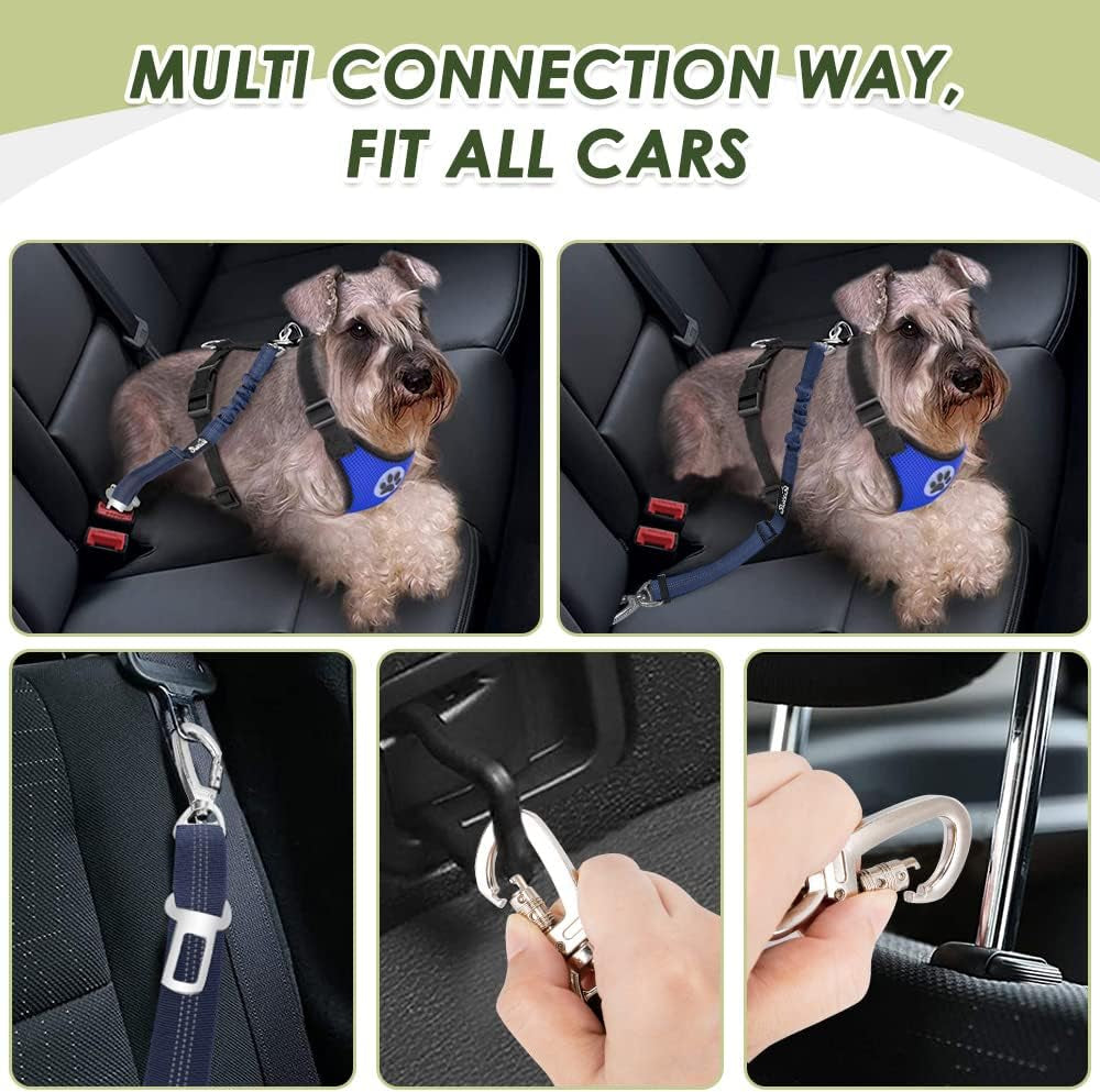 Adjustable Dog Car Harness Seat Belt with Breathable Mesh Vest and Elastic Bungee Tether - Soft Padded 2-in-1 Safety Solution for Small, Medium, and Large Dogs (Blue, Medium)
